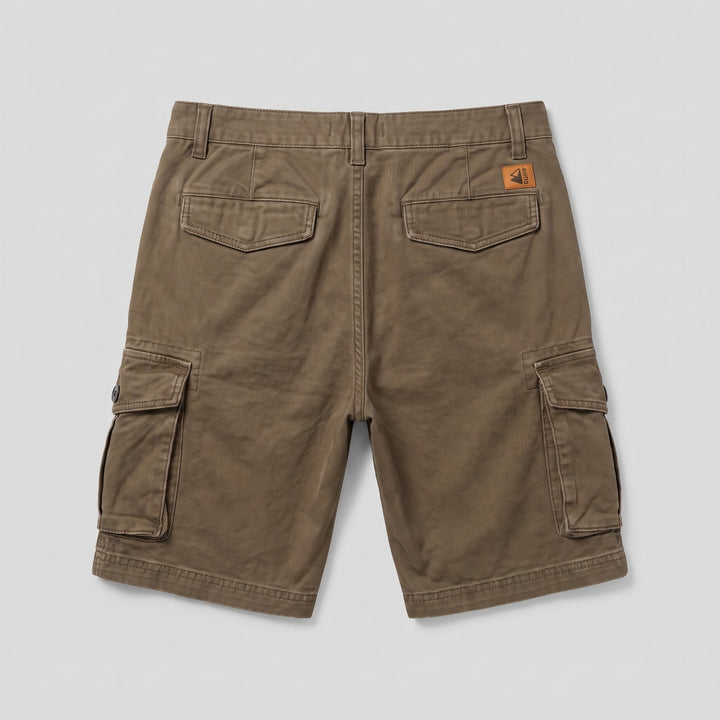 Trailmark cargo shorts brown flat lay