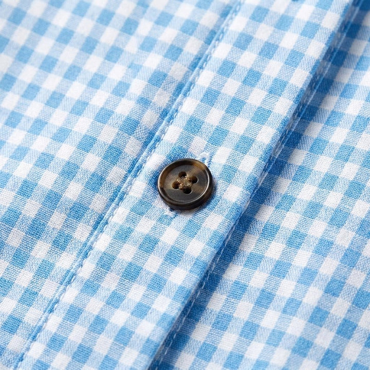 Tula blue gingham fabric detail