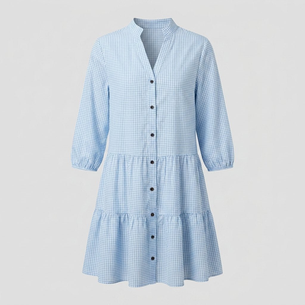 Tula blue gingham dress product flat lay