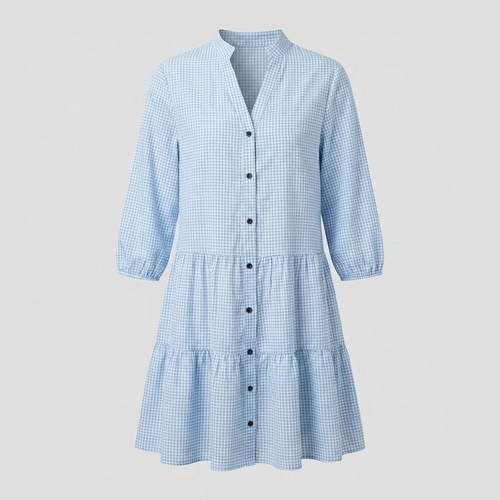 Tula blue gingham dress product flat lay