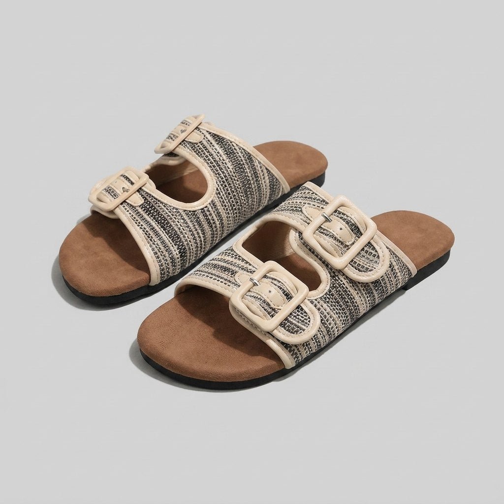 Tula woven slide sandals beige pair