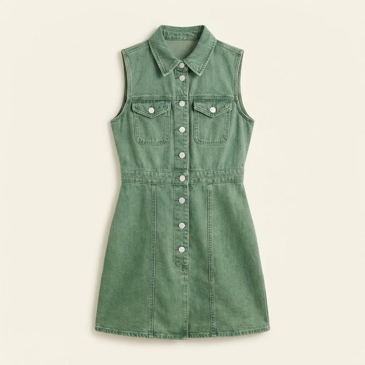 Vera green denim mini dress flat lay