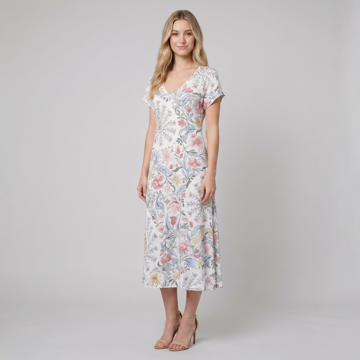 Vera floral midi dress side view - The store Vancouver