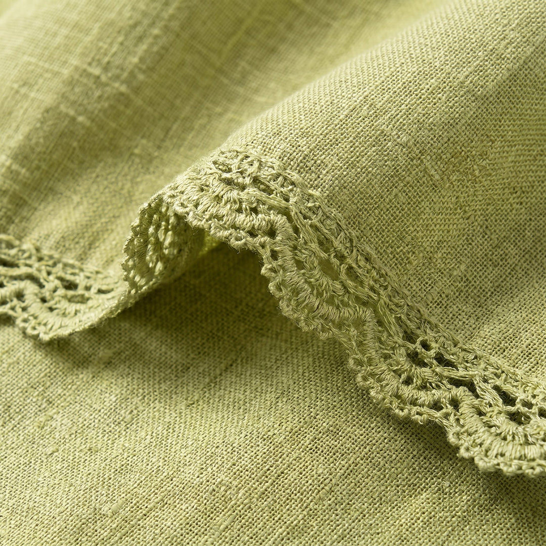 Vera linen set lace trim fabric detail