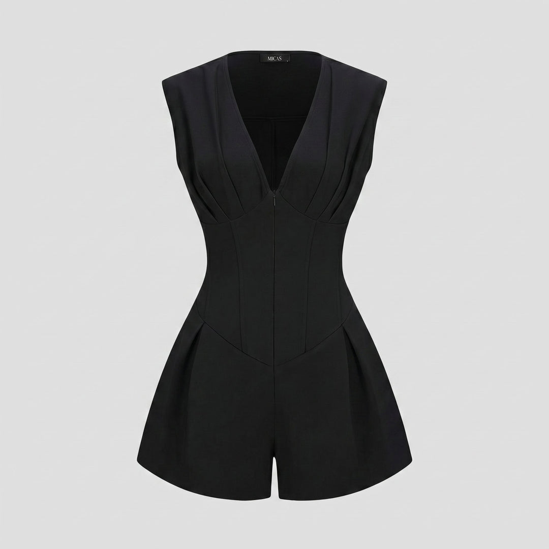 Vera ruched romper black product flat lay