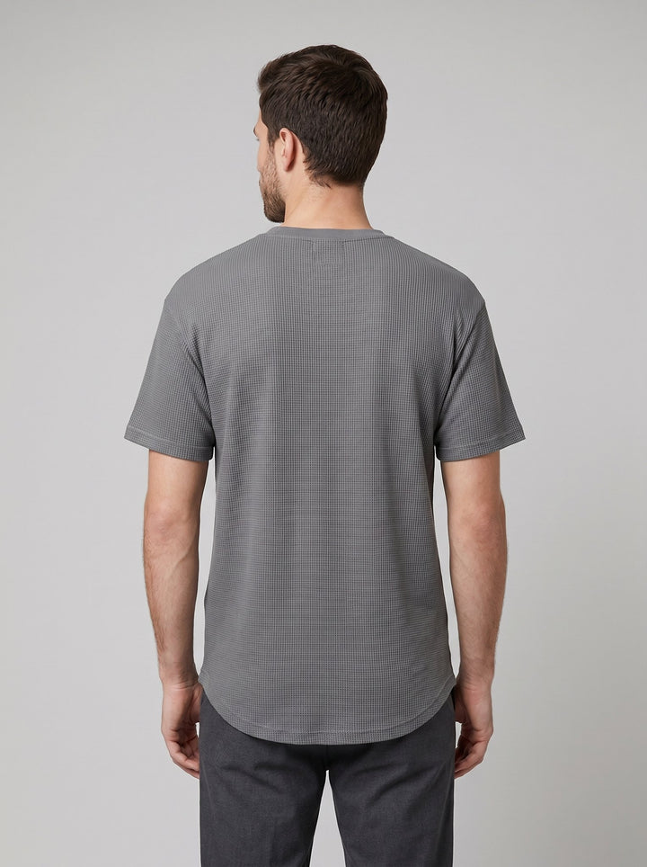 Vero mens waffle knit t-shirt gray back on model