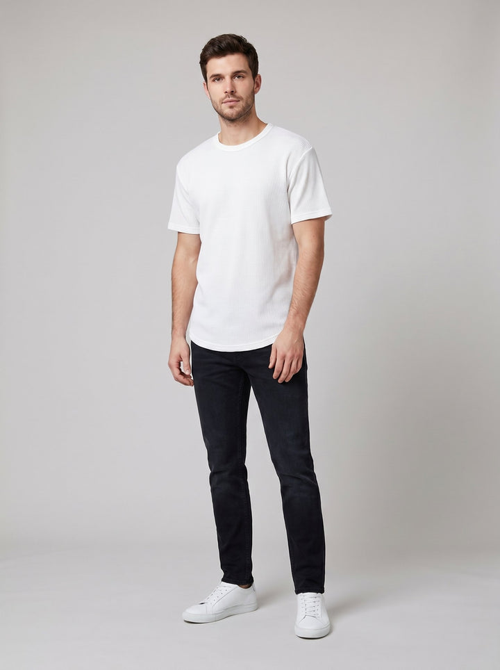 Vero mens waffle knit t-shirt white on model