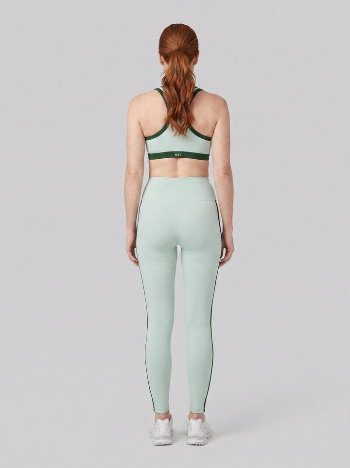 Striped high-rise leggings in Ibiza, back view on model