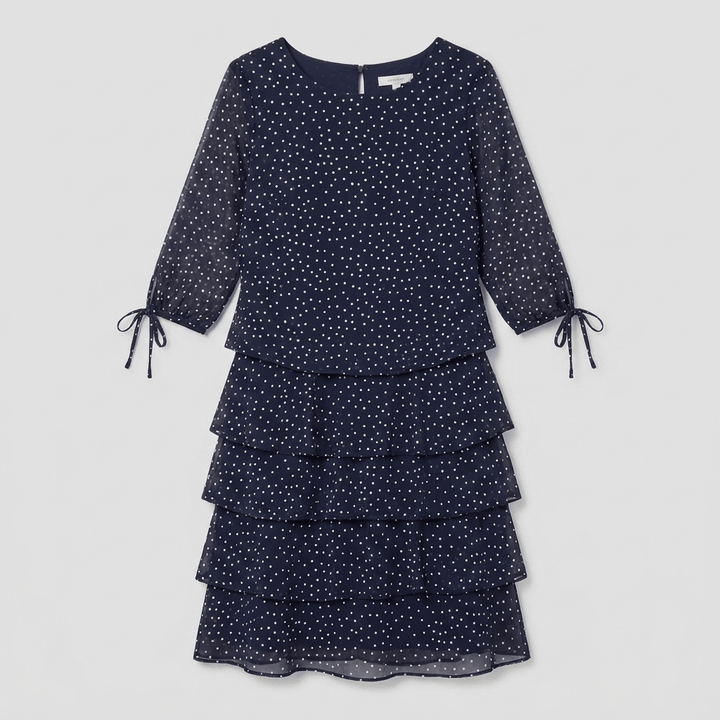 Victoire polka dot dress with three-quarter sleeves, flat lay
