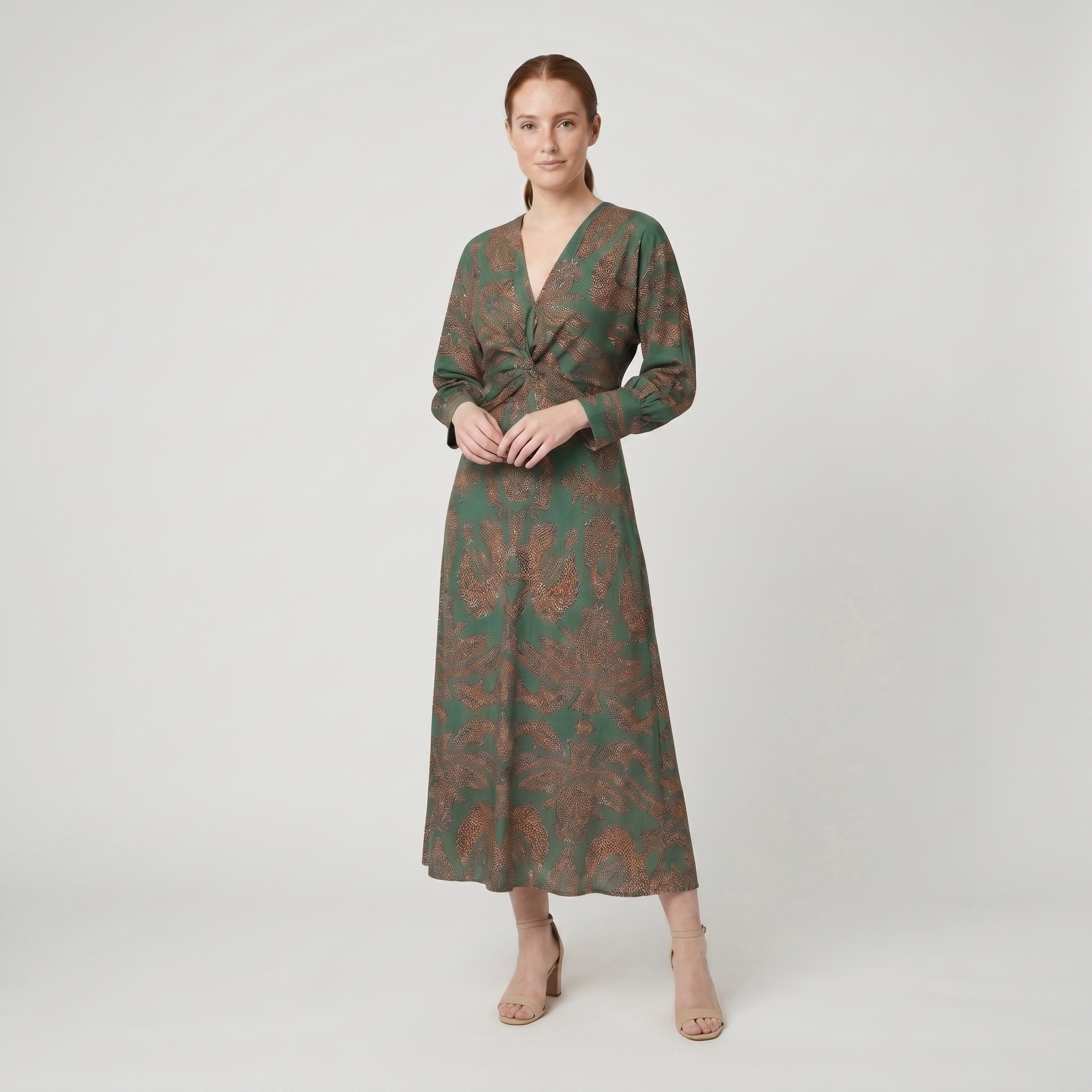 Violet wedding guest A-line maxi dress green