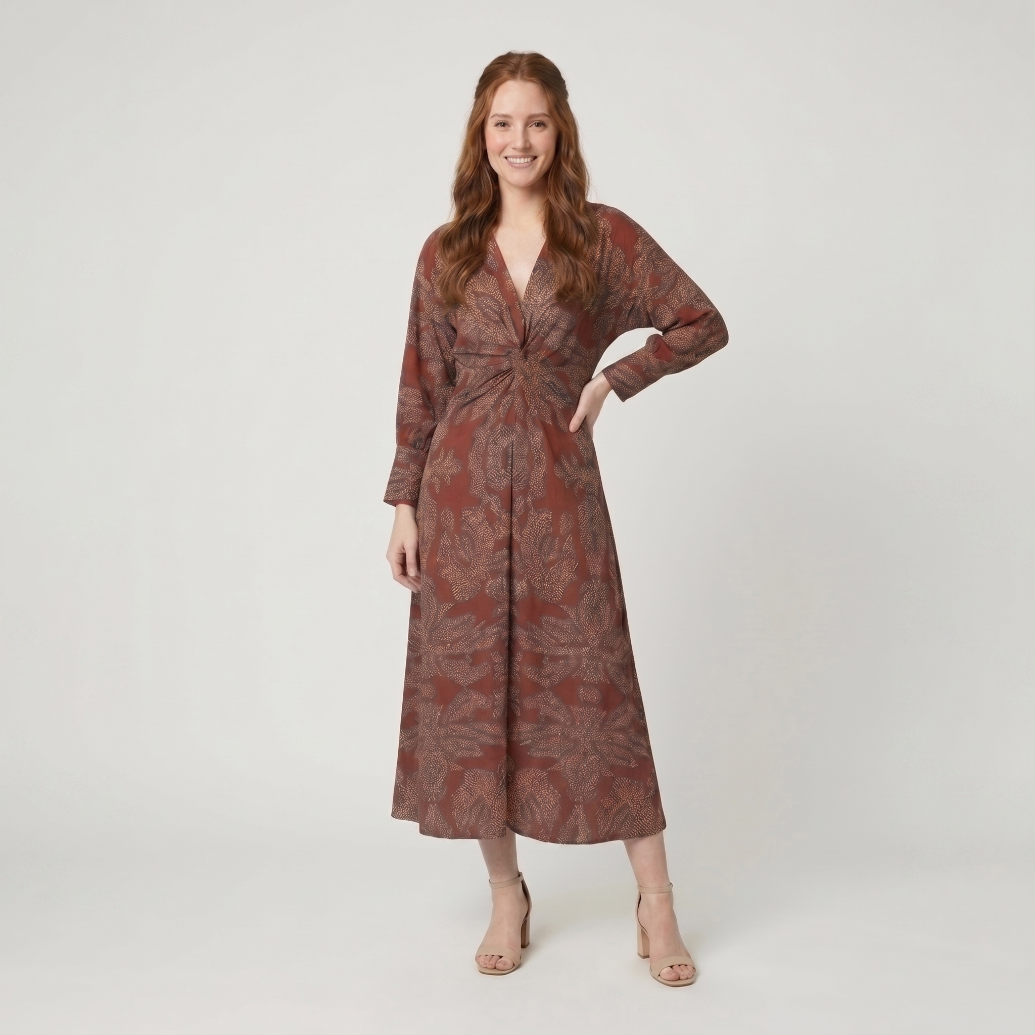 Violet wedding guest A-line maxi dress red