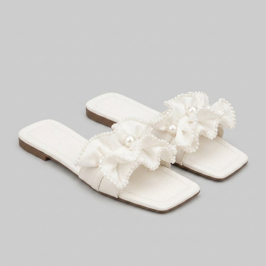 Vionnet pearl ruffle slides pair