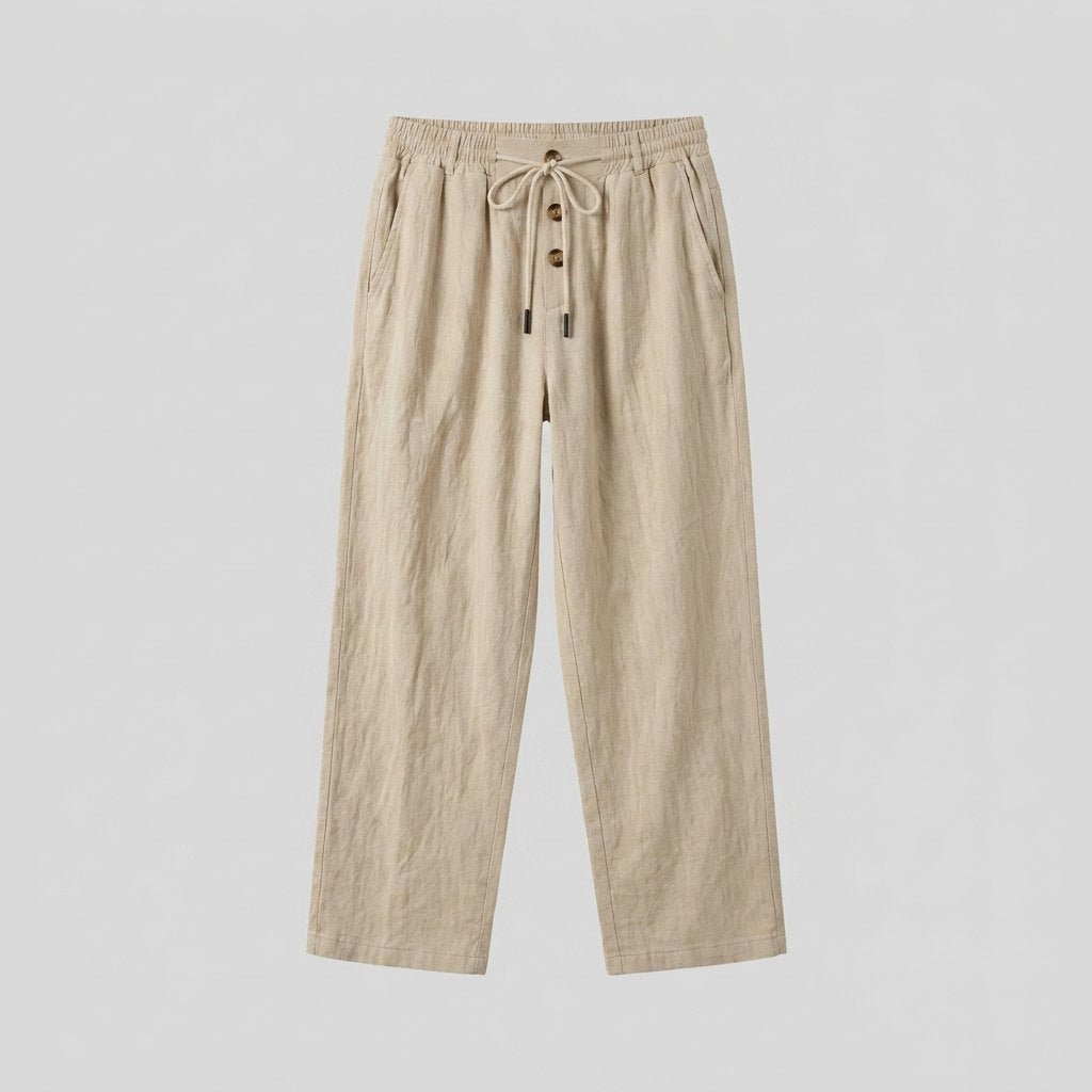 Wanderlust linen pants product flat lay