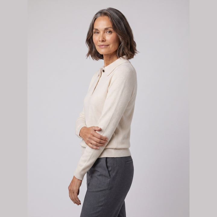 West polo sweater ivory on model