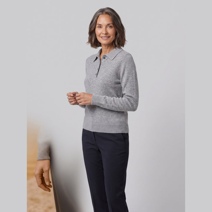 West polo sweater light gray on model
