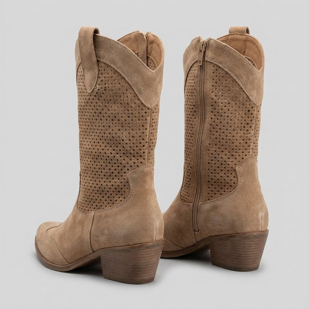 Willa cowboy boots rear view zipper heel