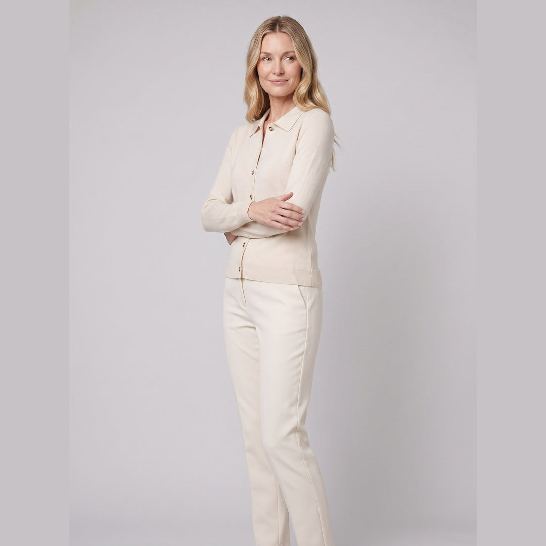 Windsor polo cardigan beige on model