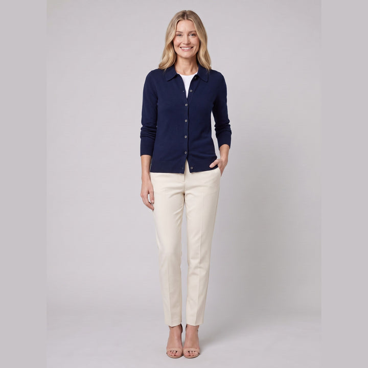 Windsor polo cardigan navy on model
