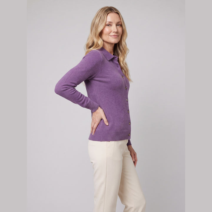 Windsor polo cardigan purple on model