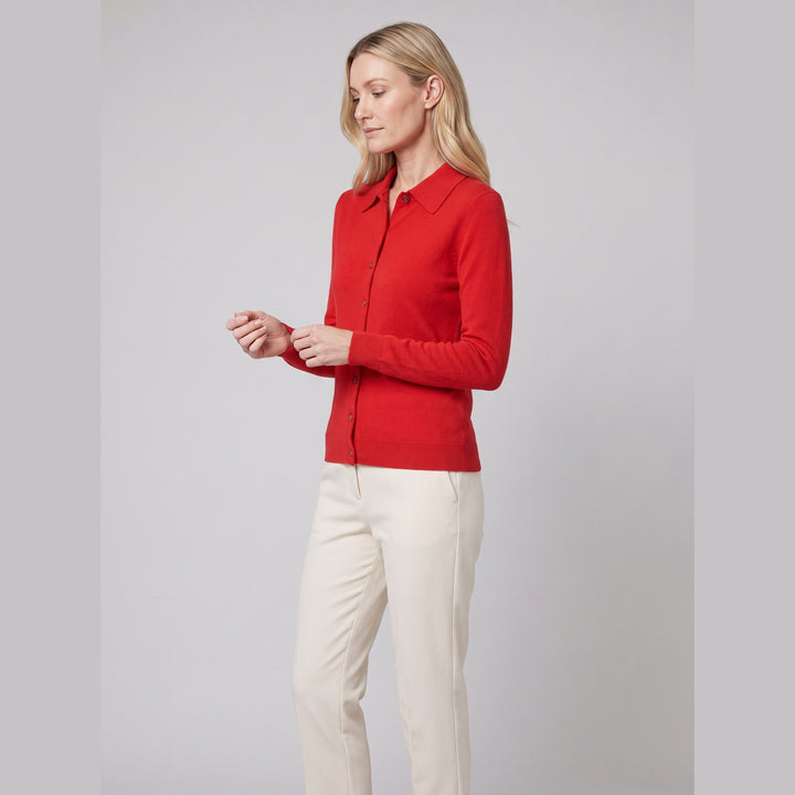 Windsor polo cardigan red on model