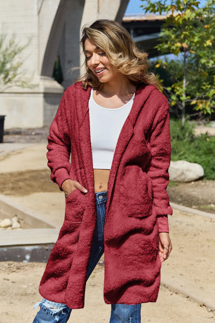 Wren teddy jacket deep red front