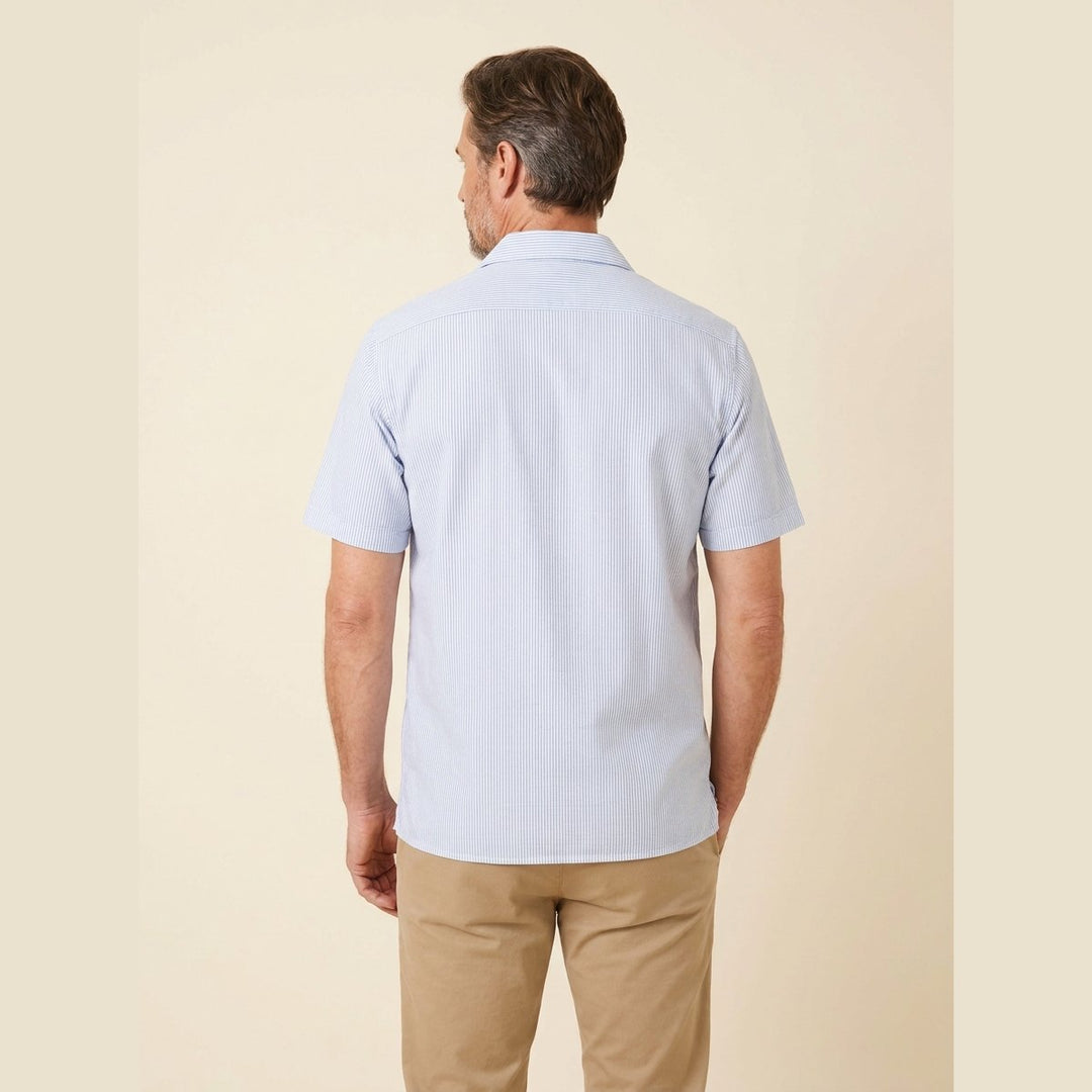 Yarrow men's blue pinstripe shirt back