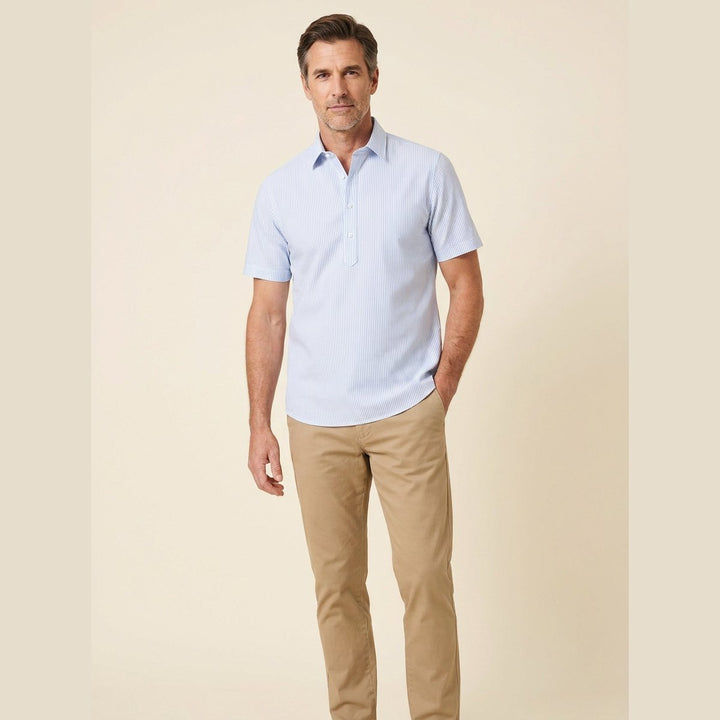 Yarrow men's blue pinstripe shirt front pose