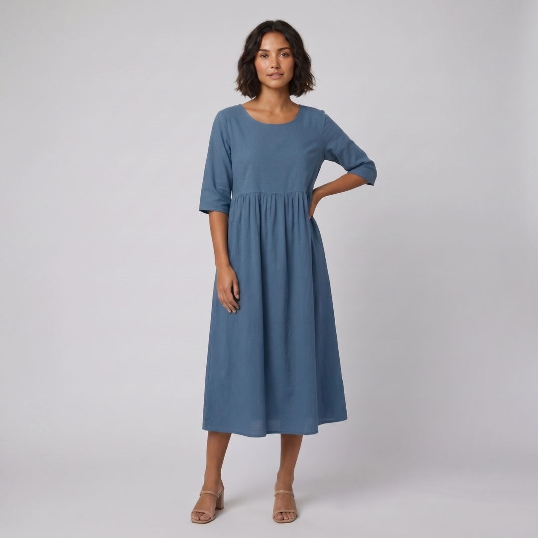 Ysoline flattering cotton dress blue - The store Vancouver