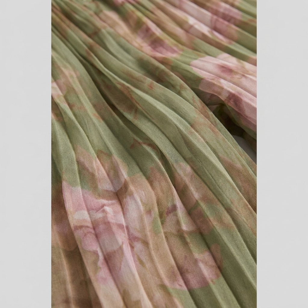 Zara jumpsuit pleated chiffon fabric close-up