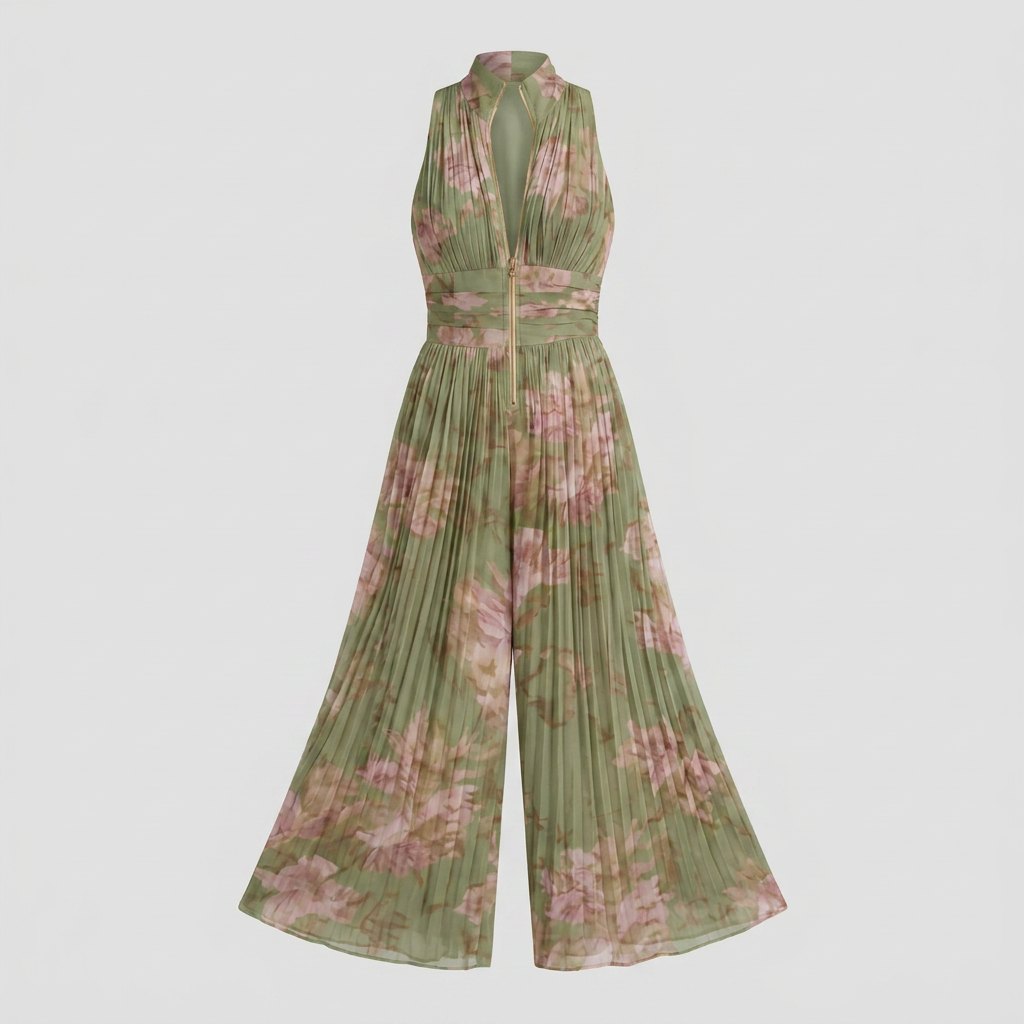 Zara olive floral pleated jumpsuit product