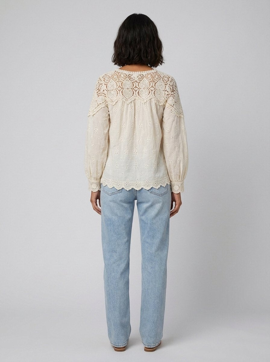 Zara cream broderie blouse back