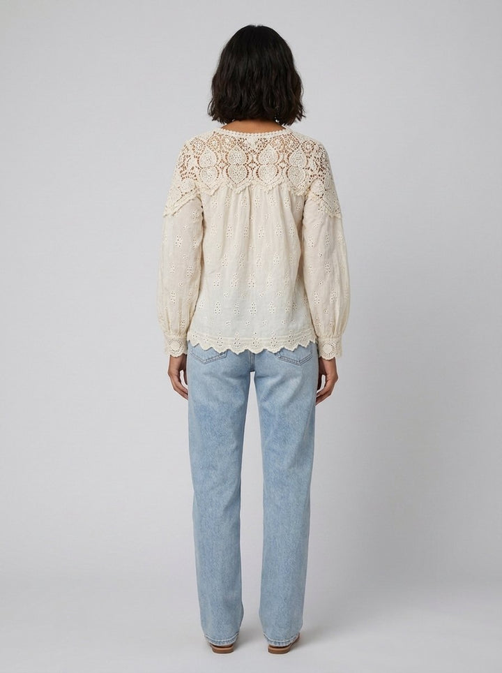 Zara cream broderie blouse back