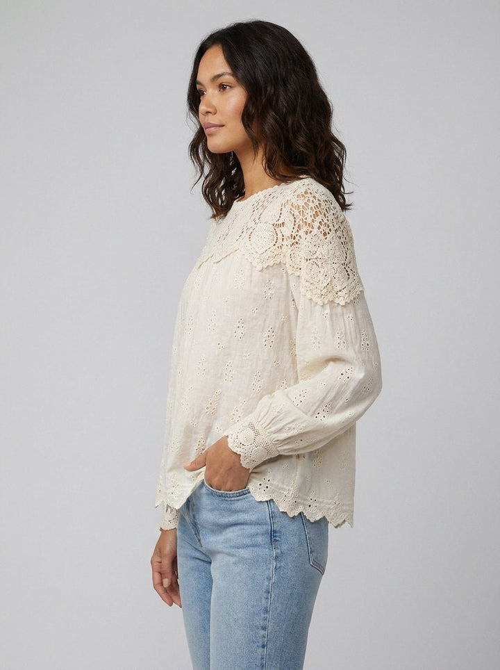 Zara cream broderie blouse side angle