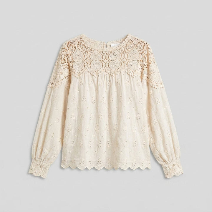 Zara cream broderie blouse flat lay