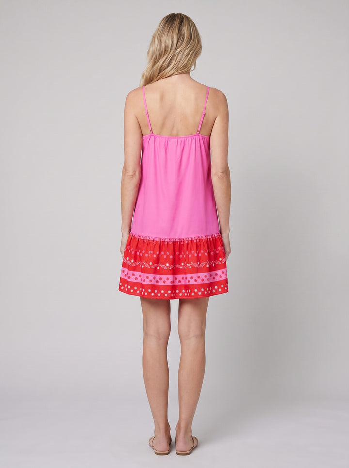Zaria Bloom Dress hot pink fish print back on model