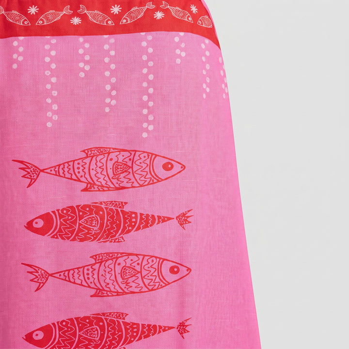 Zaria Bloom Dress hot pink fish print fabric detail