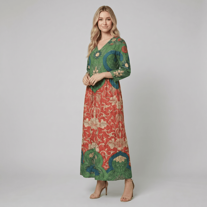 Zelda vintage floral cotton dress green view 2 - The store Vancouver