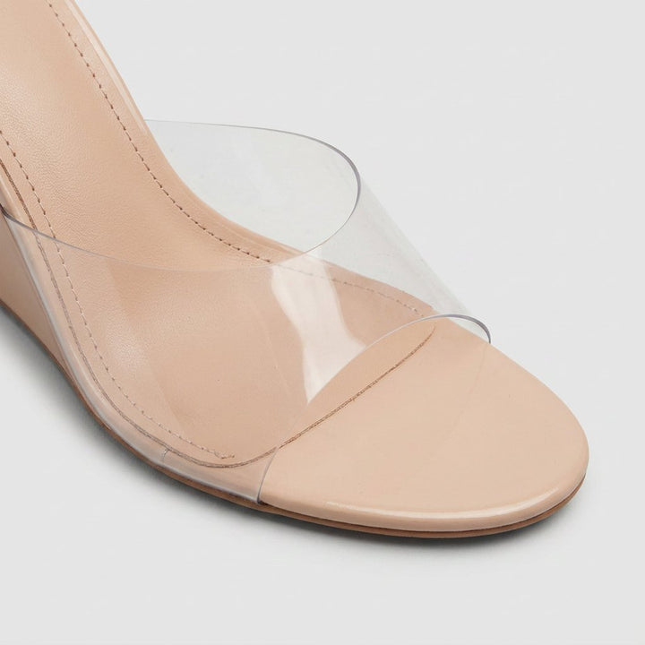 Close-up of the clear slip-on upper and round toe