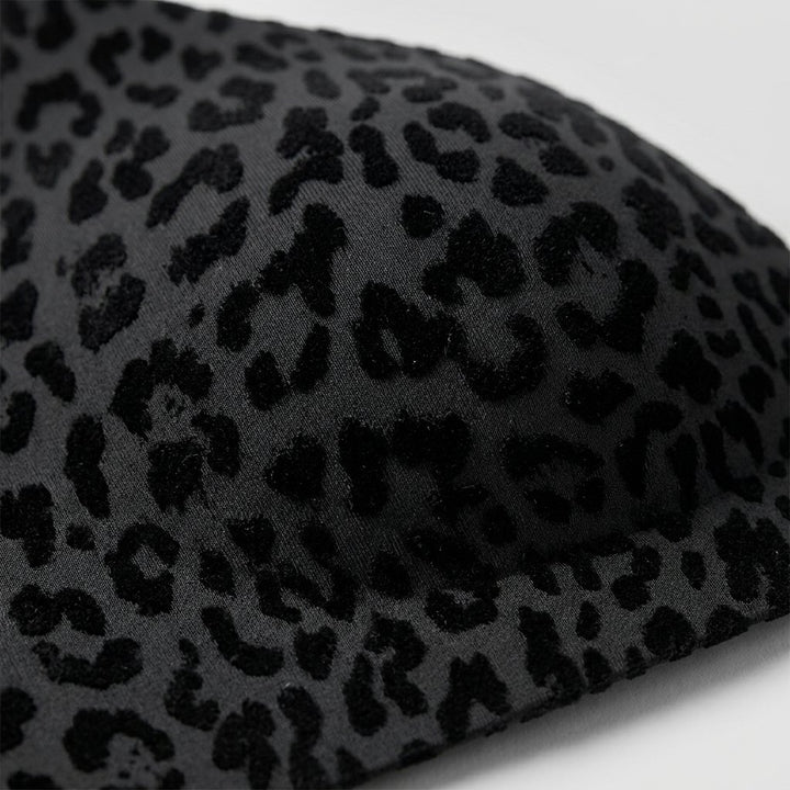 Black leopard print bra fabric close up