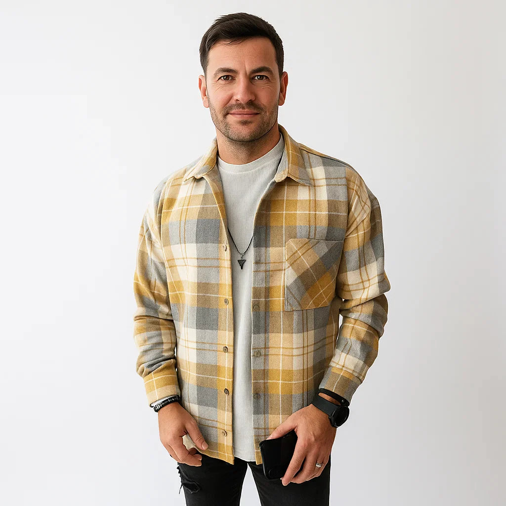Men’s Plaid Button-Up Shirt | Casual