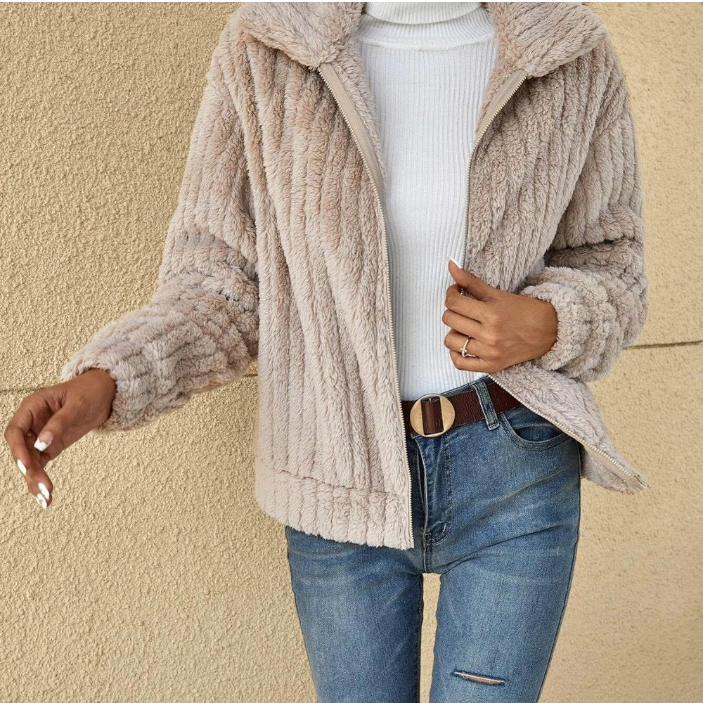 Women's Plush Shawl-Collar Cardigan, Loose Fit, Five Colours